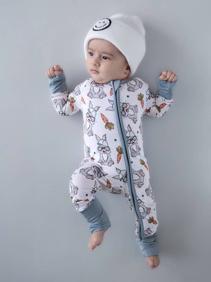 Bamboo Easter Baby Zip Romper | Rad Bunny for wholesale by Lucky Panda Kids