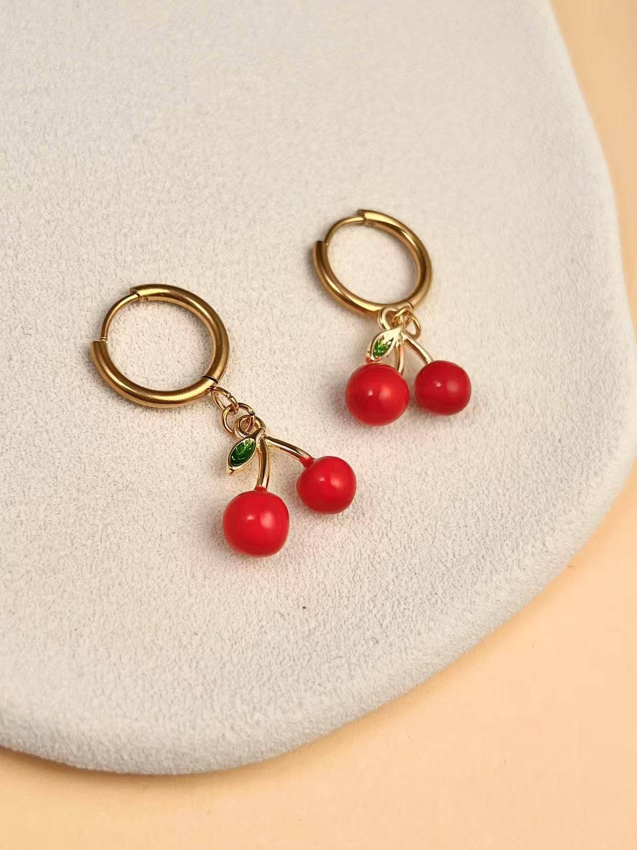 COSMOS - Wholesale Dangle Earrings - Cherry Dangle Hoop Earrings in Stainless Steel0