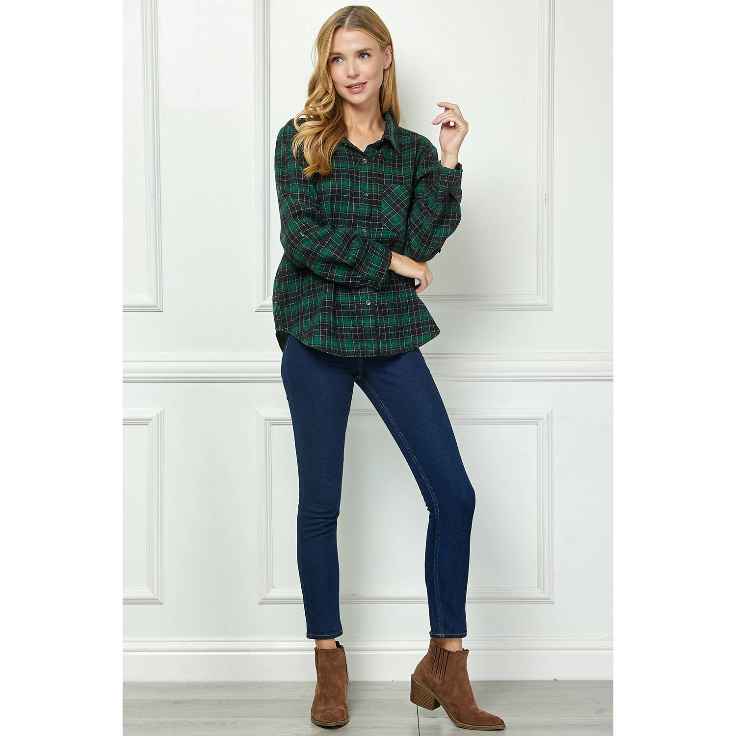 GRBKI PLAID FLANNEL ROLL SLEEVES  COLLAR NECK SHIRTS for wholesale on Faire6