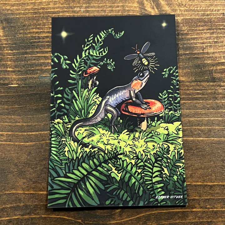 Salamander Glühwürmchen Postkarte für den Großhandel von Esther Sketch