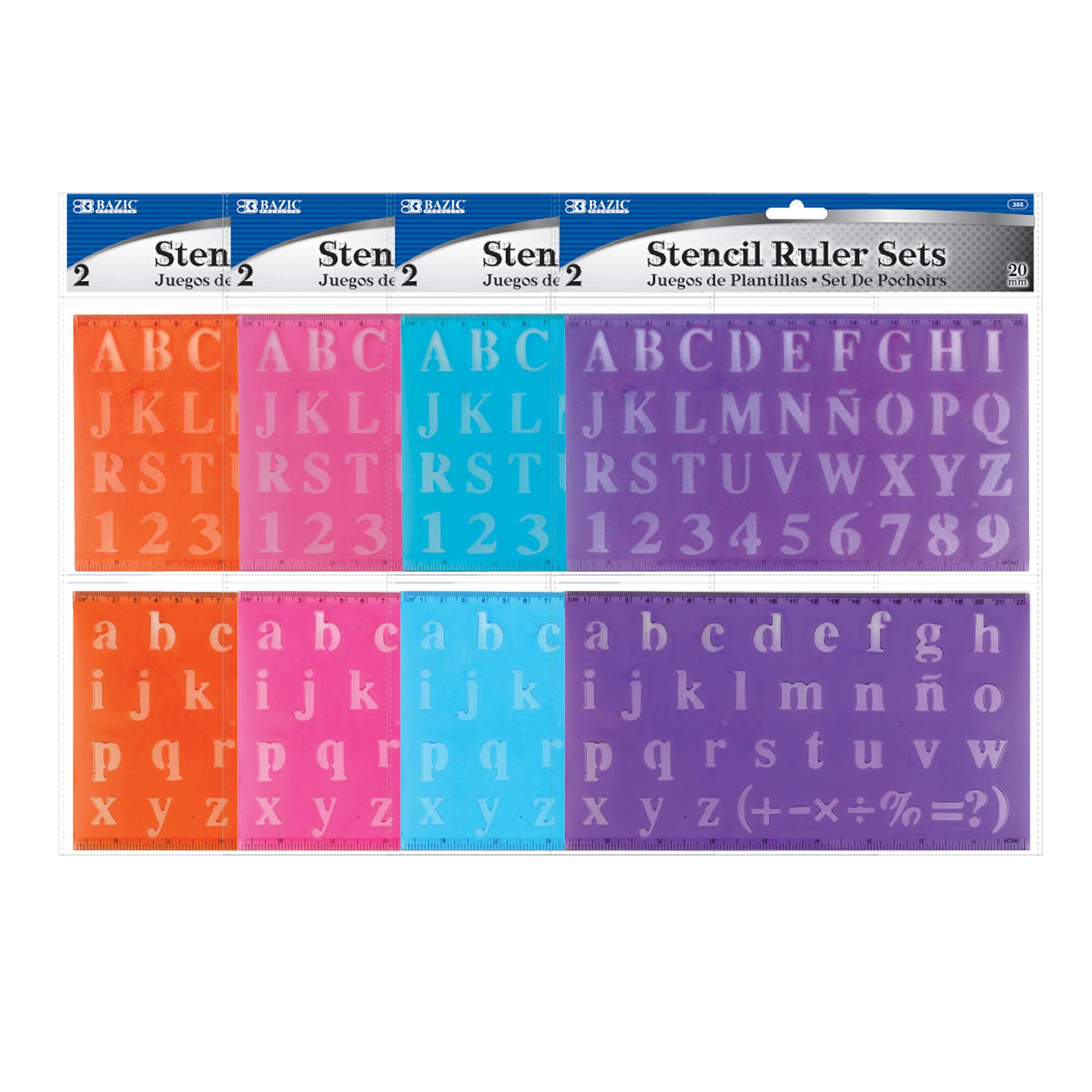 BAZIC Products - Wholesale Stencil/Craft Die - 20mm Size Lettering Stencil Ruler Sets (2/Pack)0