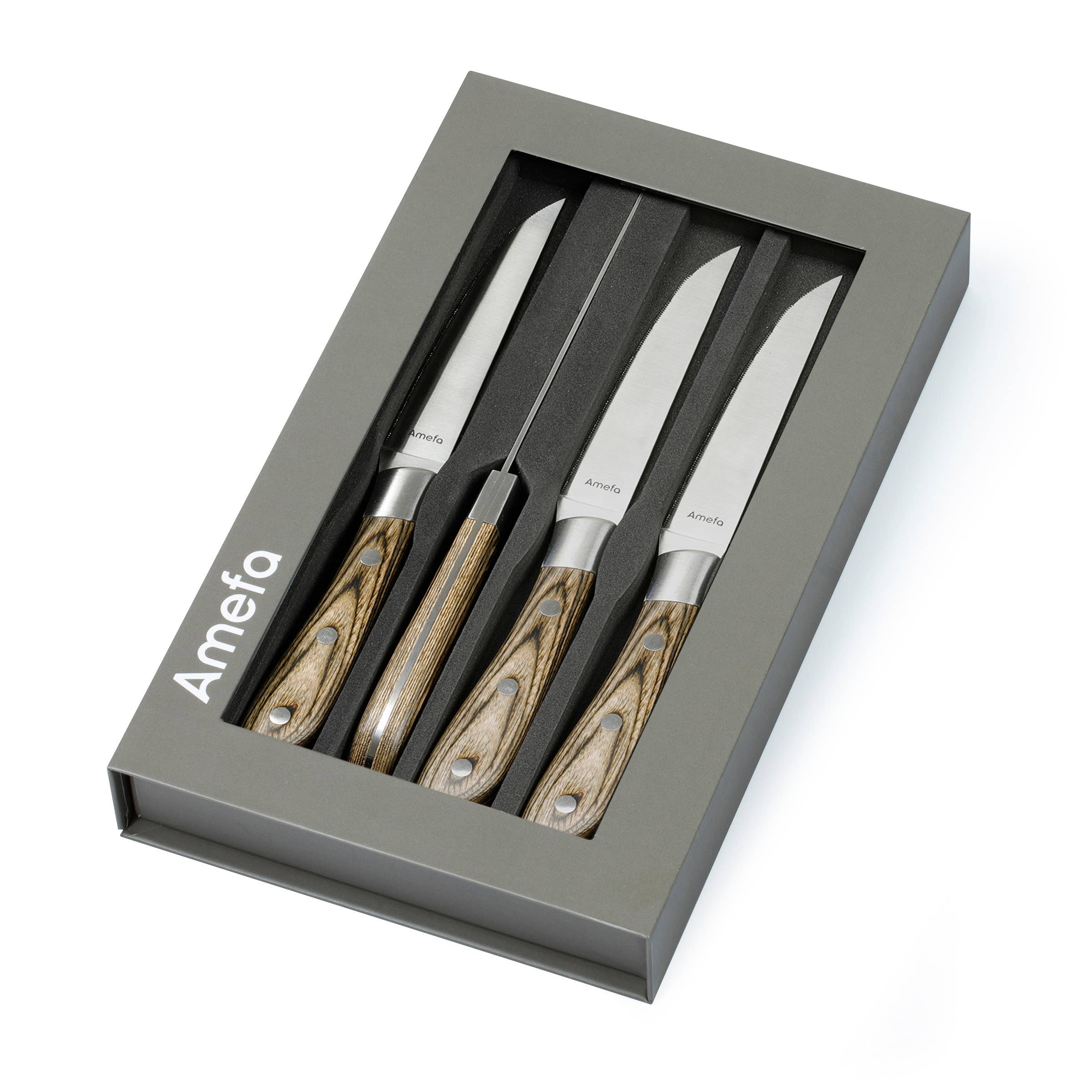 Amefa Couzon - Venta al por mayor Juego de cuchillos - Achille - Juego de 4 cuchillos para bistec con mango de madera Pakka2