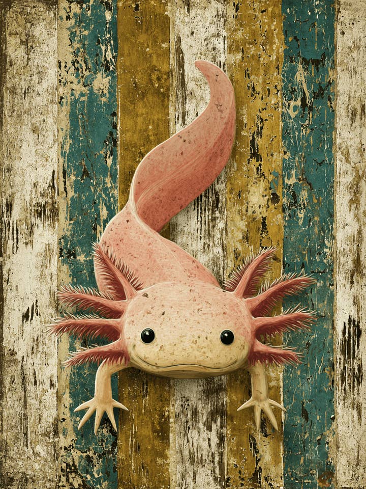Stampe d'Arte Vintage di Fauna Selvatica con Axolotl Rosa - Opera d'Arte 8"x10" per la vendita all'ingrosso da parte di Mowbi