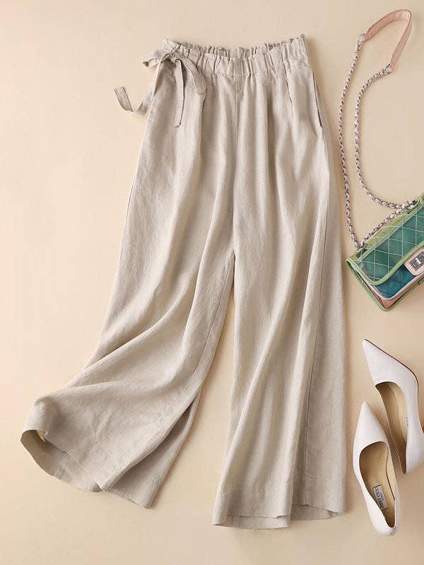 UZ Wholesale Store - Vendita all'ingrosso Pantalone - Donna - Pantaloni Capri larghi tinti a tinta unita con fiocchi larghi Original Creation