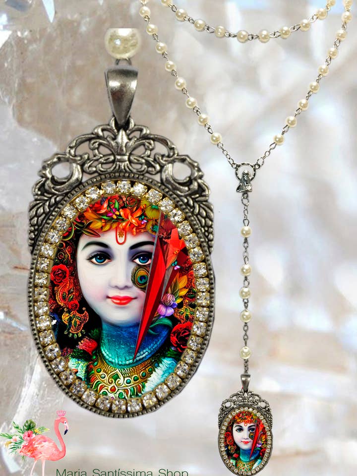 Krishna Leela Rosary God of Compassion, Tenderness and Love Necklace Hindu Jewelry Govinda, Mukunda, Madhusudhana, Vasudeva, Makhan chor for wholesale by MariaSantissimaShop