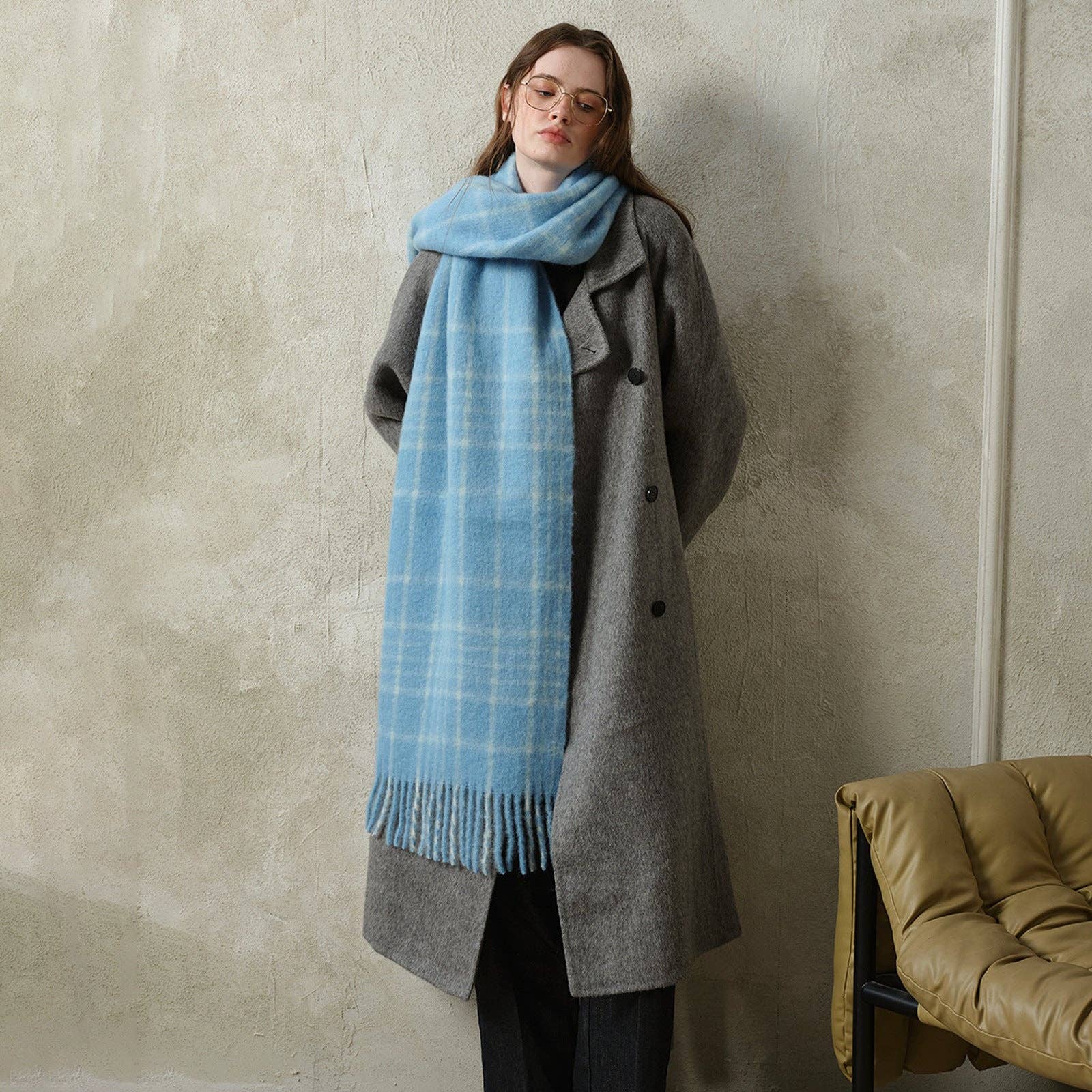 Dipped Shop - Wholesale Scarf - Women's - Plaid Color Block Mohair Warm Scarve DPS13133