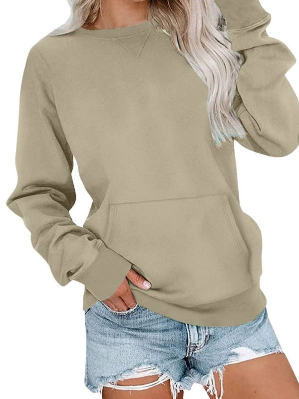 Crew Neck Loose Long Sleeve Top for wholesale by THE WIZ