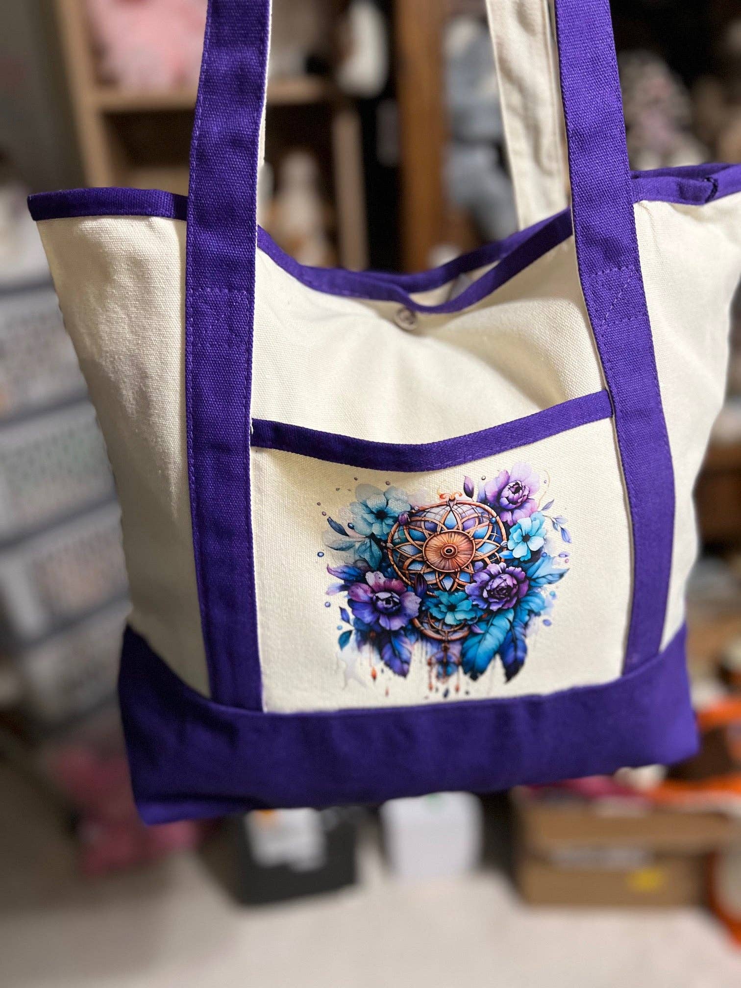 Cedar Hill Country Market - Wholesale Tote Bag - Women's - Western Themed Two Pocket Canvas Market/Tote Bags - Multi Colors