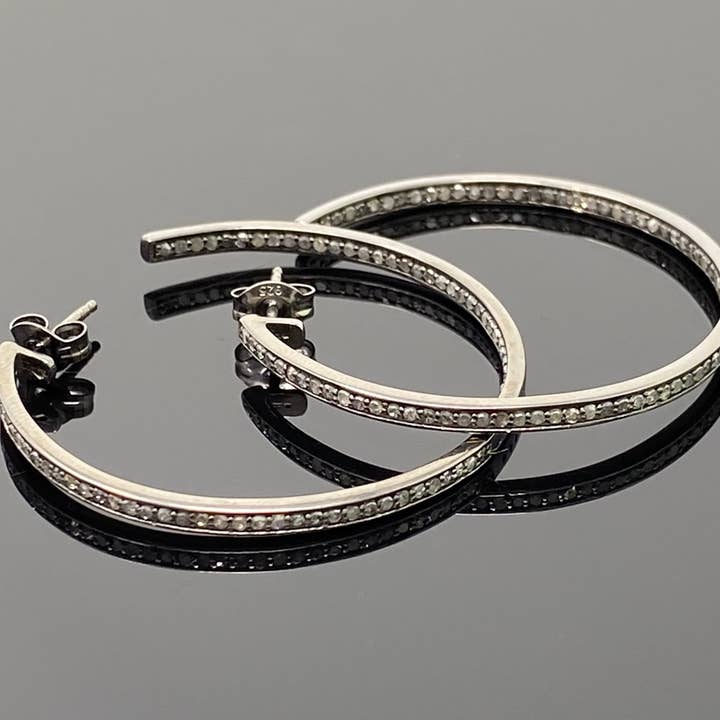 Orecchini a Cerchio con diamanti da 55 mm, Orecchini a Cerchio con diamanti pavimentati in argento sterling, orecchini a cerchio in argento per la vendita all'ingrosso da parte di Akstar Gems