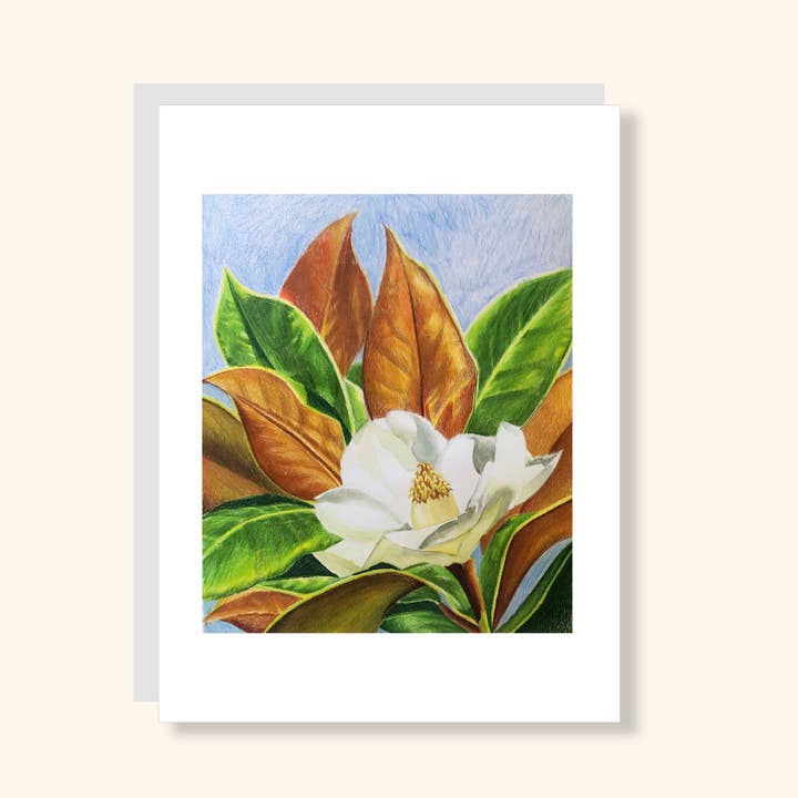 Magnolia Flower Greeting Card for wholesale by Julia Wolinsky Art