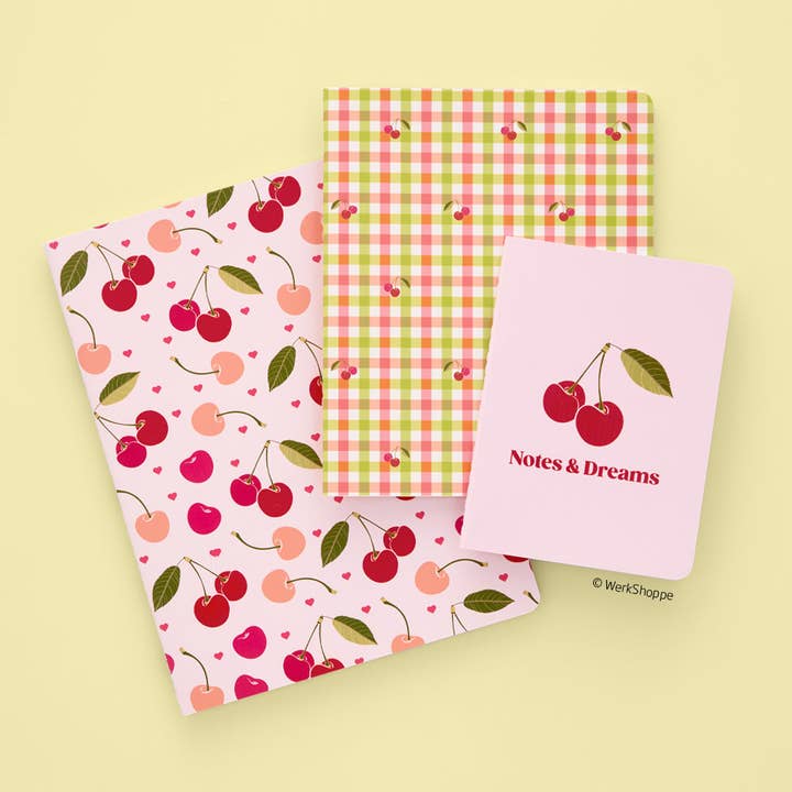 WerkShoppe - Wholesale Notebook - Cherry Hearts Stitched Notebook Set