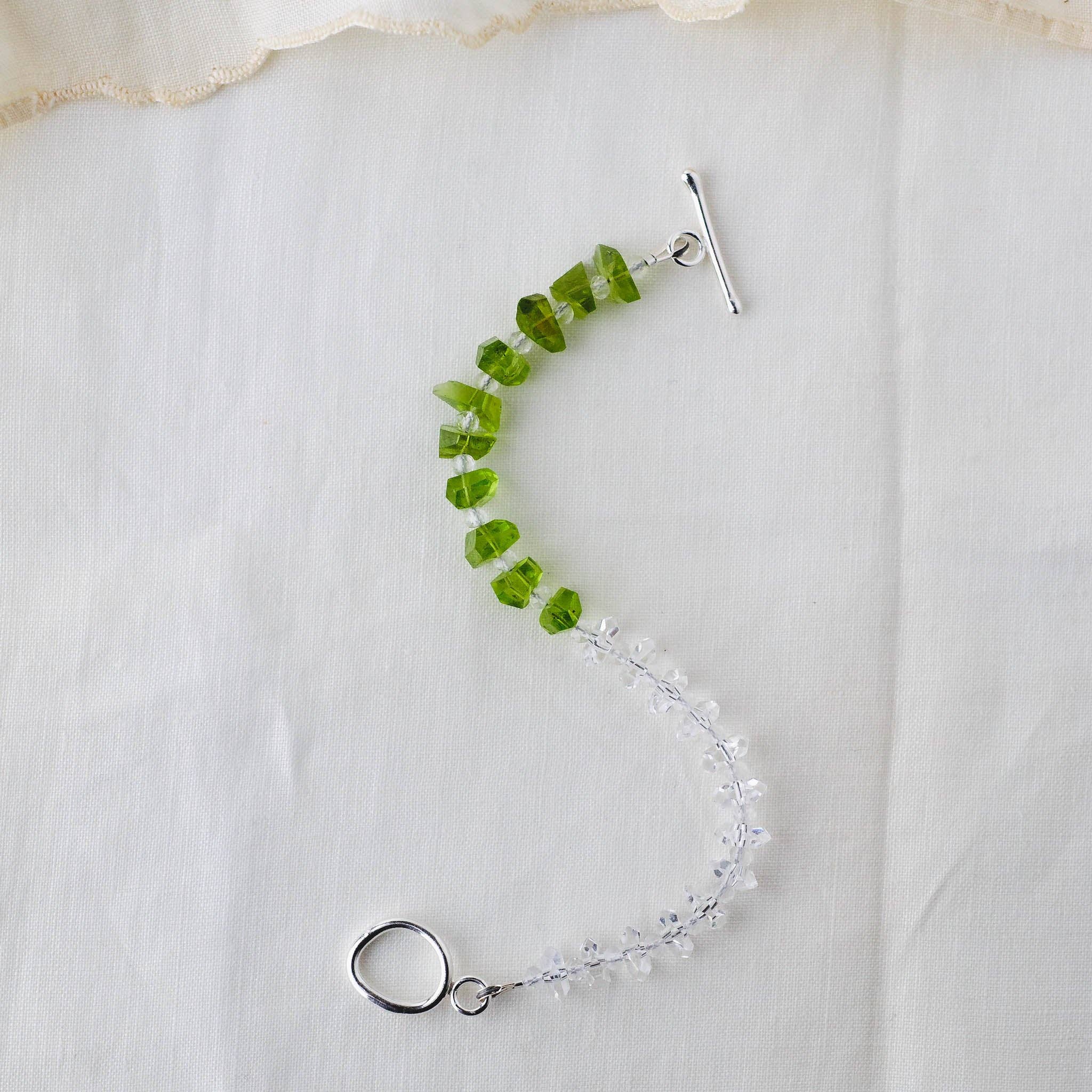 LoveGem Studio LLC - Wholesale Beaded Bracelet - Sunlit Abundance Bracelet – Premium Grade Peridot & Ice-Clear Quartz with Argentium Silver Toggle2