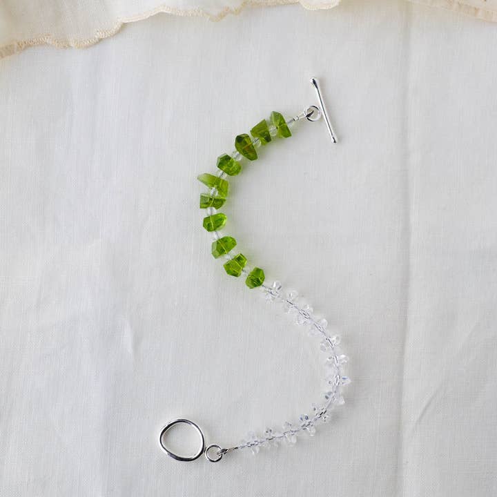 LoveGem Studio LLC - Wholesale Beaded Bracelet - Sunlit Abundance Bracelet – Premium Grade Peridot & Ice-Clear Quartz with Argentium Silver Toggle2