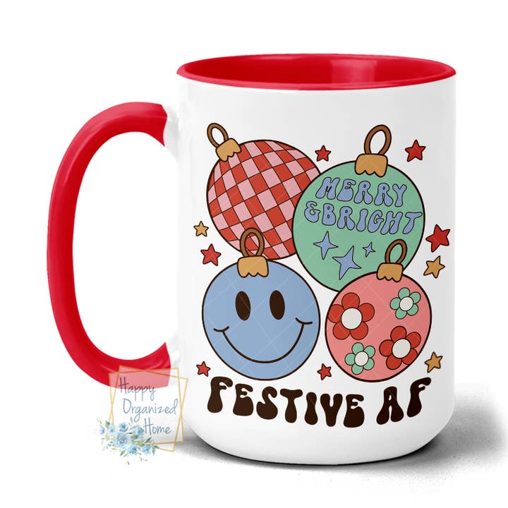 Festive AF Christmas Coffee Mug Retro Style for wholesale by Happy Organized Home