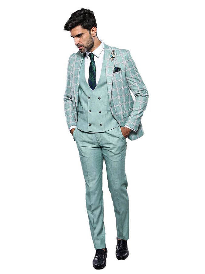 Checked Light Green Vested Suit | Wessi for wholesale on Faire1
