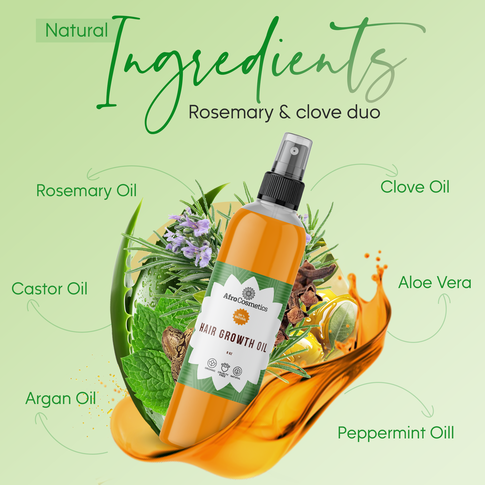 AfroCosmetics & Culture - Vente Huiles pour cheveux - Huile de croissance capillaire au romarin, clous de girofle et huile de ricin2