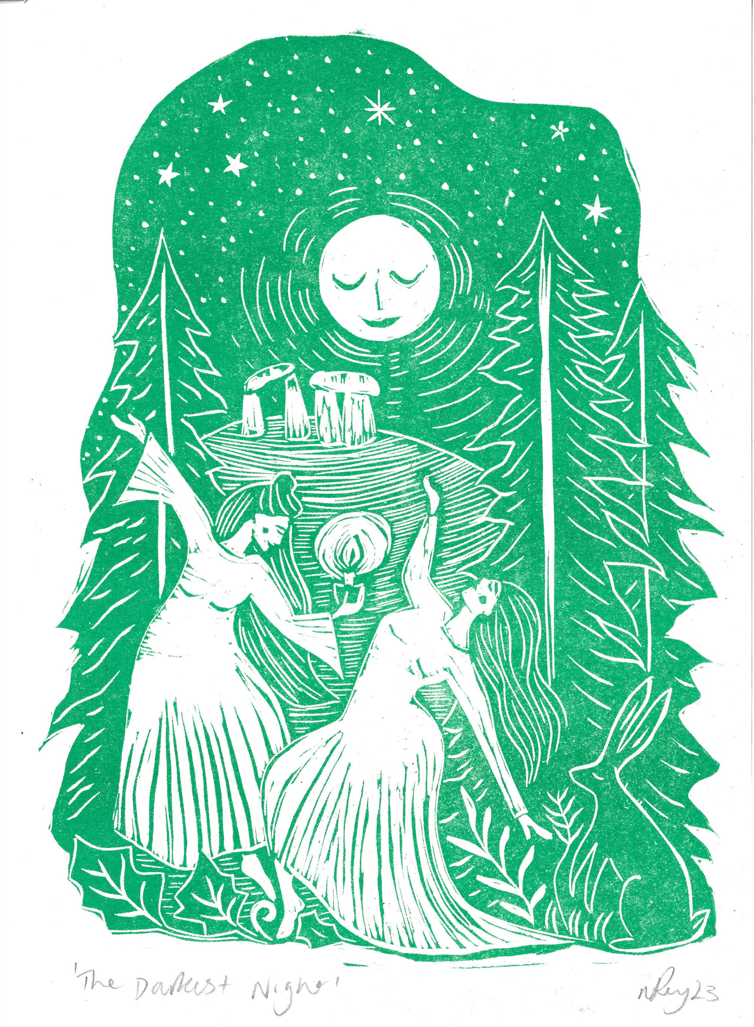 Prints by the Bay – wholesale Art print – The Darkest Night riso print, winter, solstice, stonehenge1