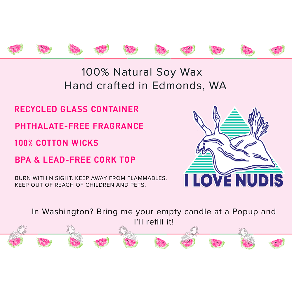 I LOVE NUDIS - Wholesale Jar/Filled Candle - Watermelon Candle inspired by the Hooded Nudibranch in Recycled Glass6