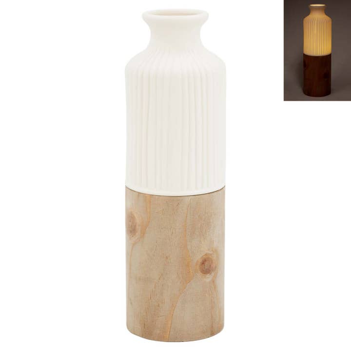 WT Collection - Wholesale Vase - Natural & White Tall 2 Layer Lighted Vase