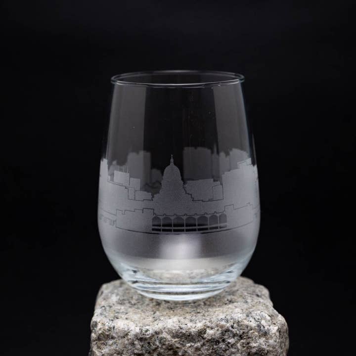 Madison, Wisconsin Skyline Wine Glass for wholesale by Urban & Etched