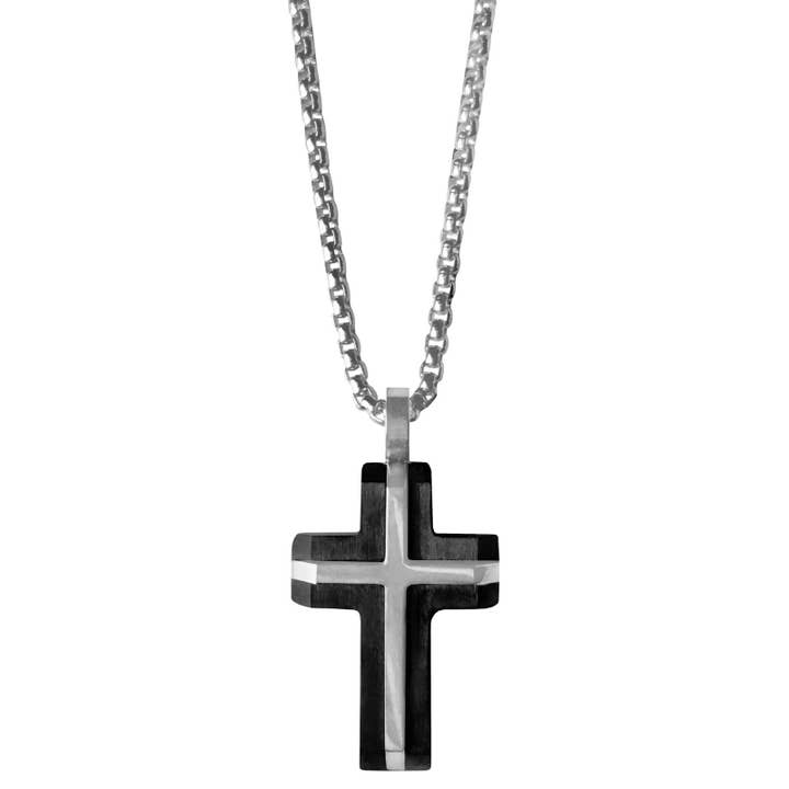 Collier Croix en Acier Inoxydable et Noir pour la vente par AAB Style Inc.