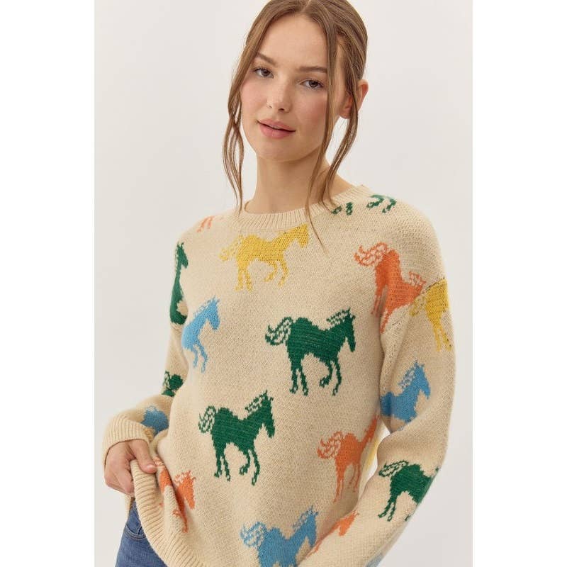 STYLE USA – wholesale Pullovertröja - Dam – Stickad pullovertopp med hästmönster9