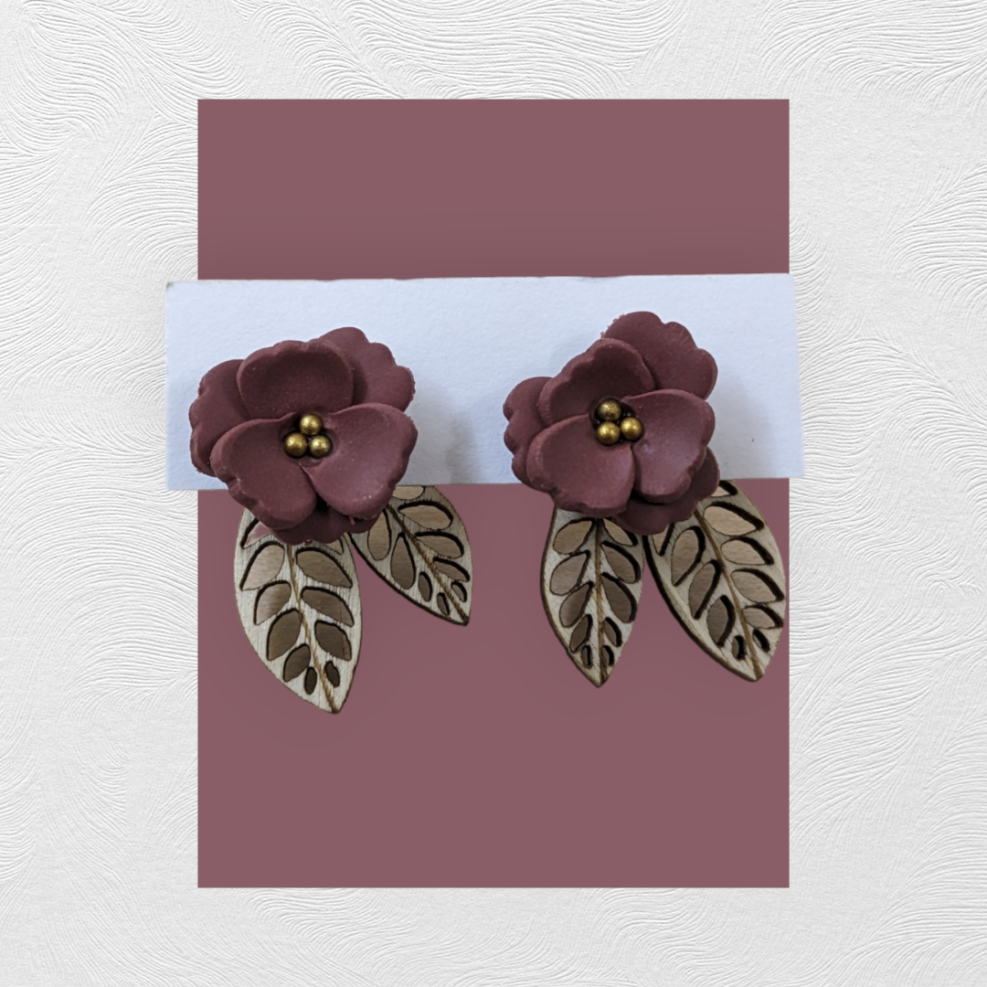 Woodsy Creative Co. - Wholesale Stud/Post Earrings - Flower & Wood Jacket Earrings6