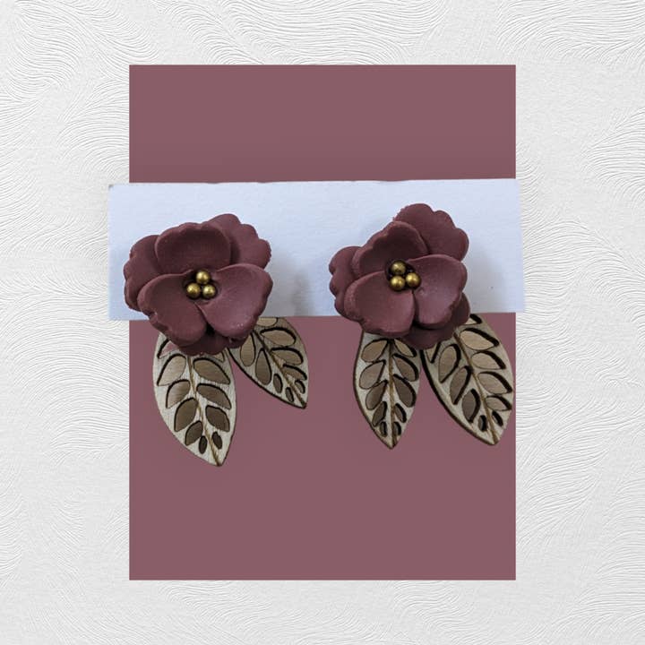 Woodsy Creative Co. - Wholesale Stud/Post Earrings - Flower & Wood Jacket Earrings6