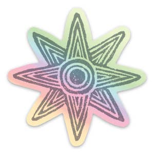 3" Venus Star Block Print Holographic Die-Cut Sticker for wholesale by The Simply Crafty Shop