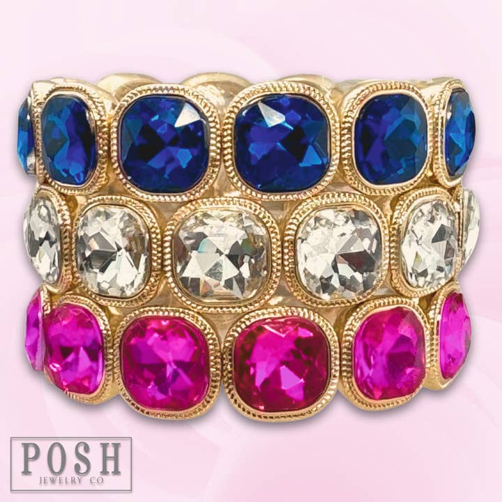 Square rhinestone single strand bracelet for wholesale by Pink Panache Brands