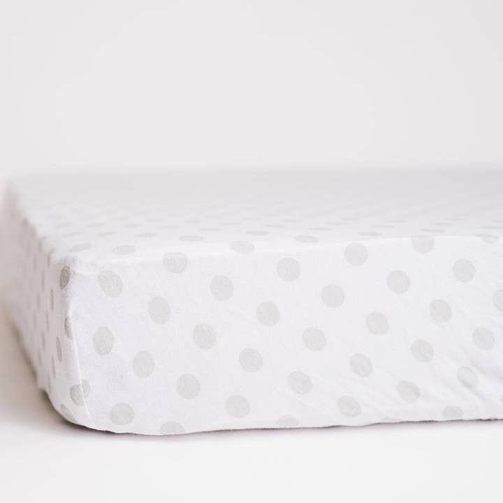 Gray Polka Dot Mini Crib Fitted Sheet for wholesale by NODNAL Co.