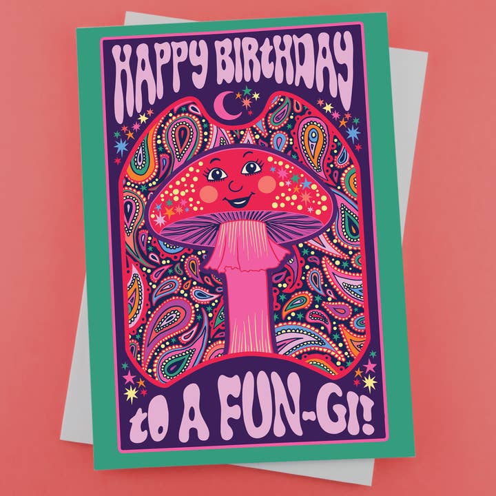 Happy Birthday to a Fun-gi - Mushroom Birthday Card for wholesale by Lost Plots