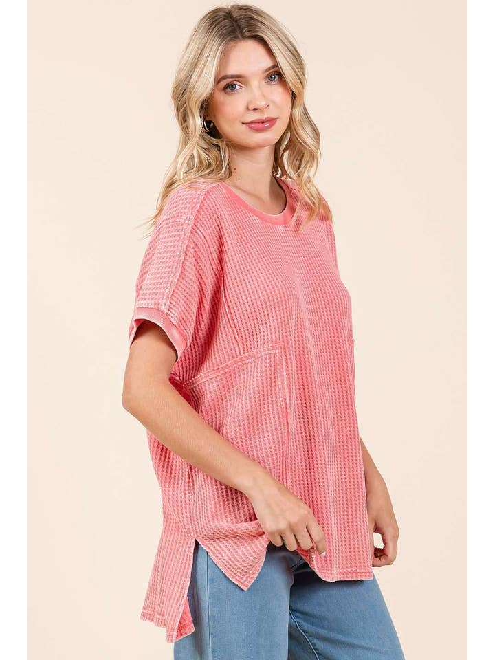 mittoshop - Wholesale Tunic - Women's - MINERAL WASH WAFFLE KNIT SEAM DETAIL TUNIC TOP3