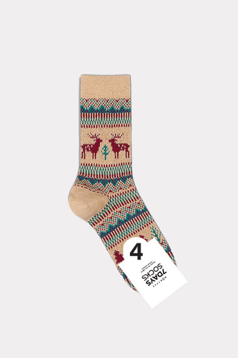 7DAYSSOCKS - Vente Chaussettes – femme - Chaussettes d’hiver jacquard pour femmes avec motif cerf nordique3