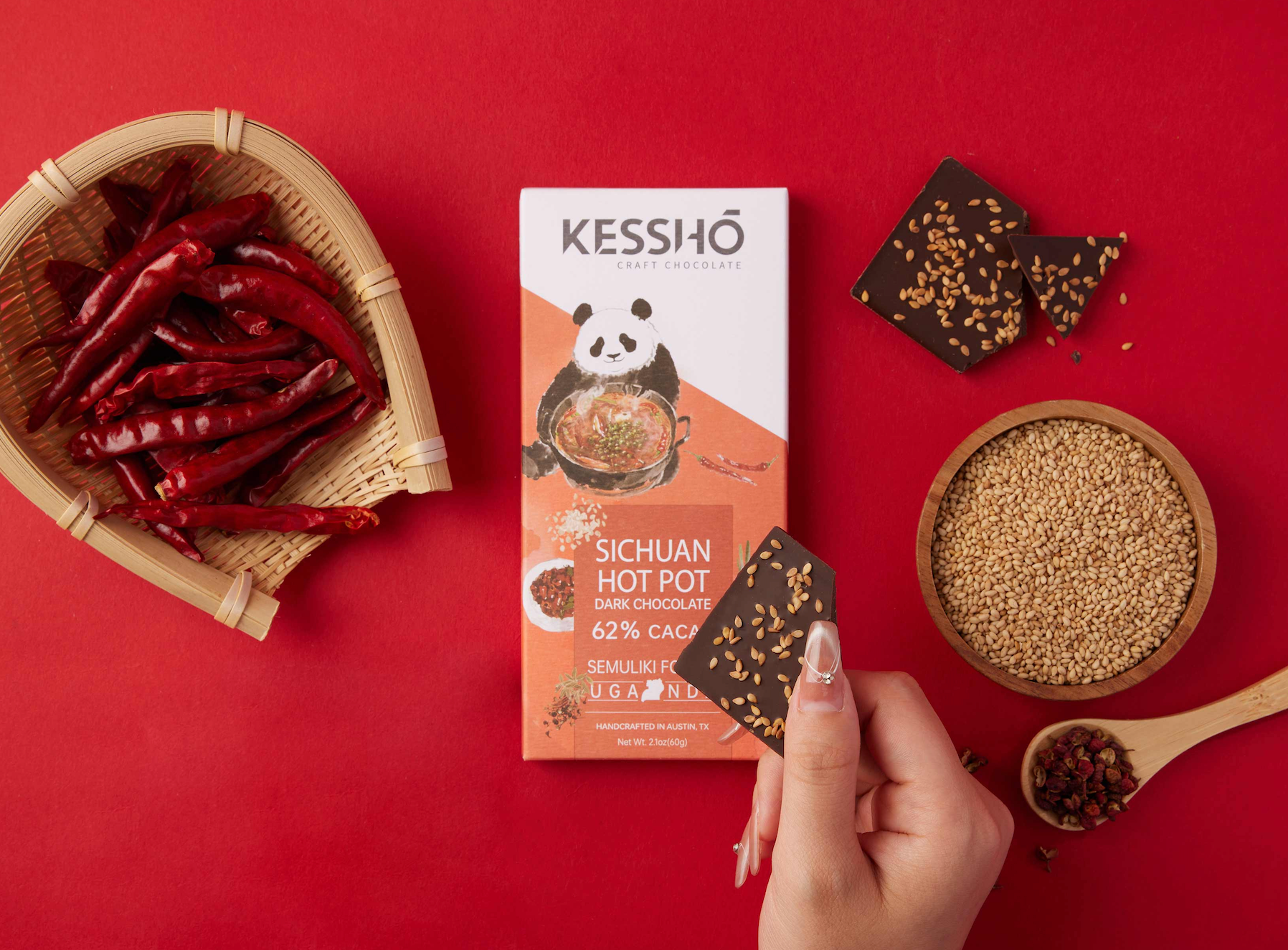 KESSHŌ - Wholesale Chocolate Bar - Sichuan Hot Pot 62% Dark Chocolate Bar – Single Origin1