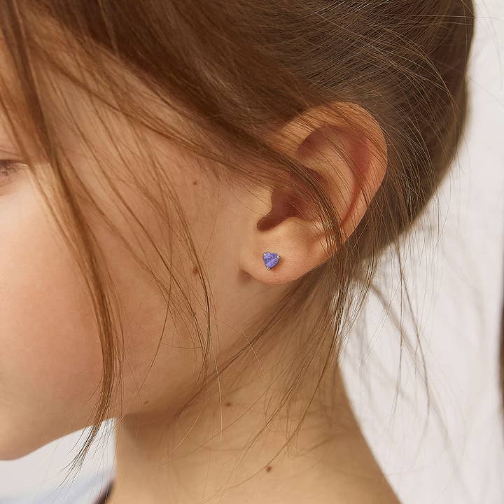 In Season Jewelry - Wholesale Oorbellen - Kinderen - CZ Heart Solitaire 4mm Kinder Oorbellen - Sterling Zilver21