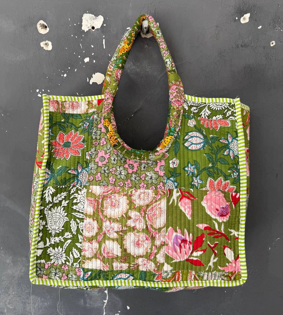 bhavnas boutique - Wholesale Tote Bag - Women's - Block Printed Bag Patchwork Shopping Bag Quilted Cotton Bags0