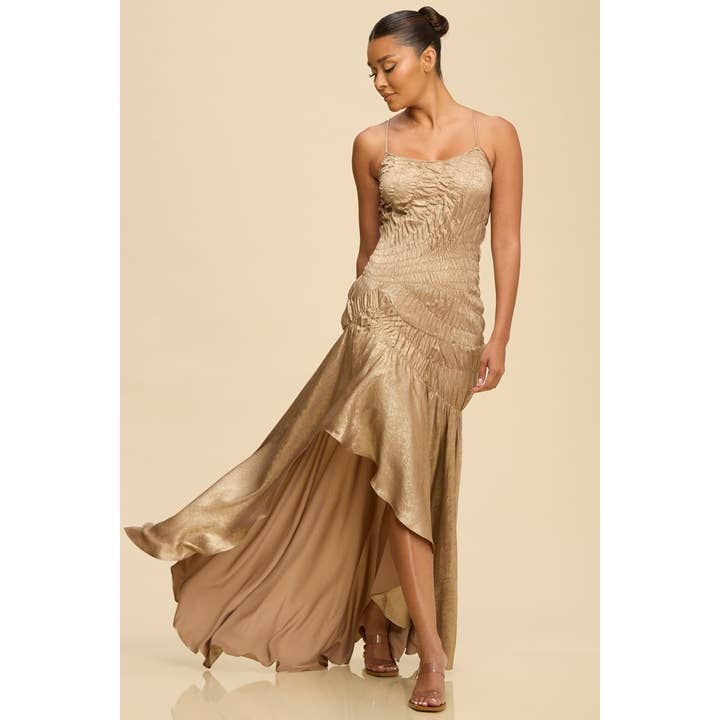 ROBE MÉTALLIQUE FRONCÉE ASYMÉTRIQUE pour la vente par Luxxel