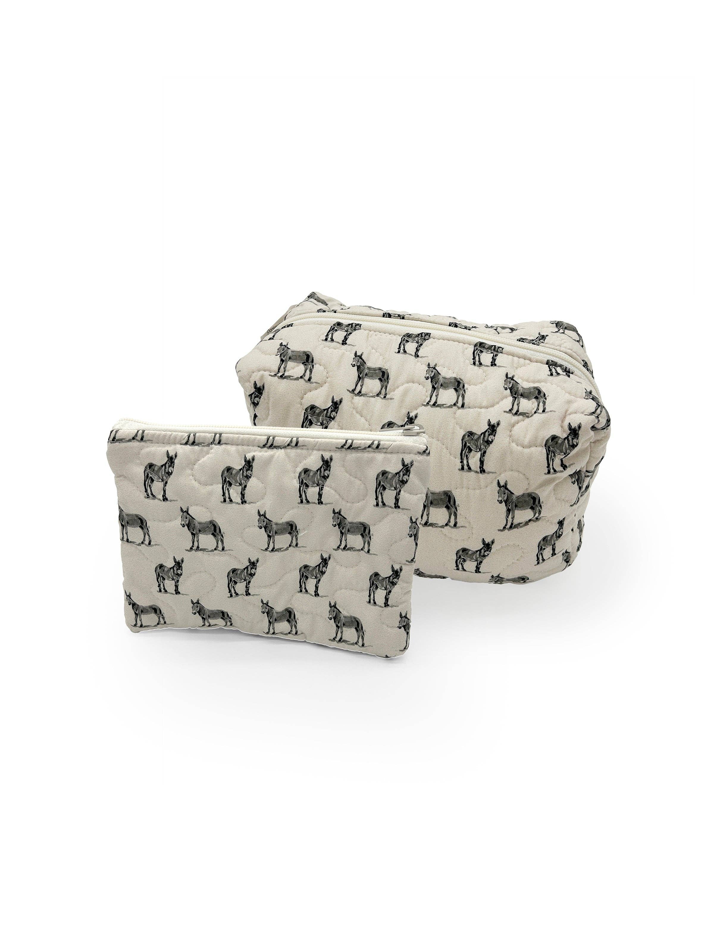 Ida Mae Home - Wholesale Makeup/Cosmetic Bag - Donkey Icon Linen/Black Quilted Makeup Bag