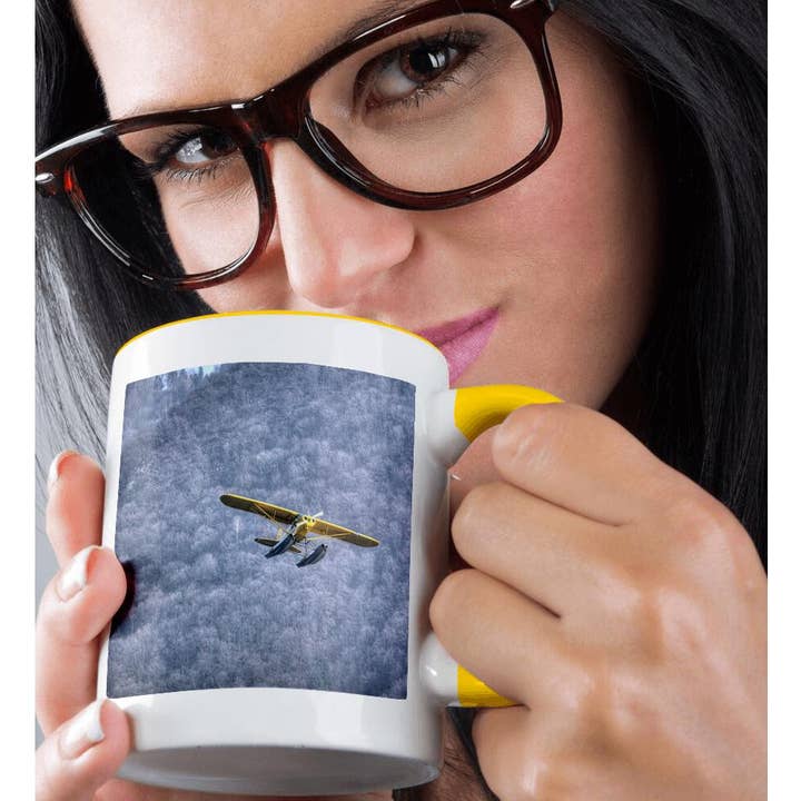 3dRose - Wholesale Coffee Mug - 3dRose, YELLOW AIRPLANE FLYING OVER LAKE COMO, Mug1