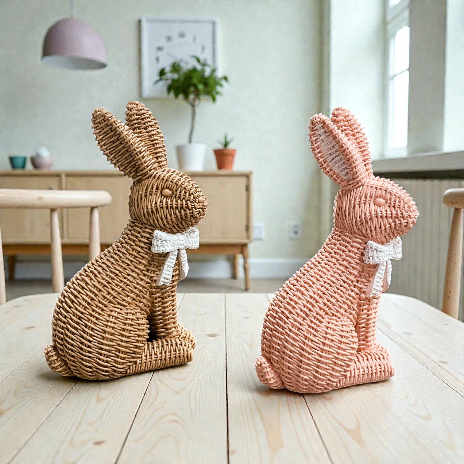 Gia Roma - Wholesale Sculpture - Easter Farmhouse Home Decor, Resin Bunny Figurine Rattan 51