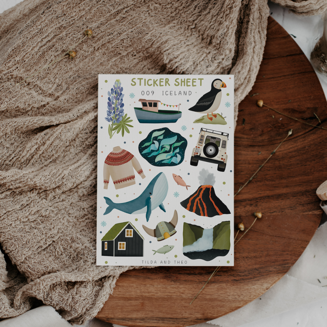 Tilda&Theo - Wholesale Sticker - Sticker Sheet - 009 Island / Scandinavia - Iceland Scandi2
