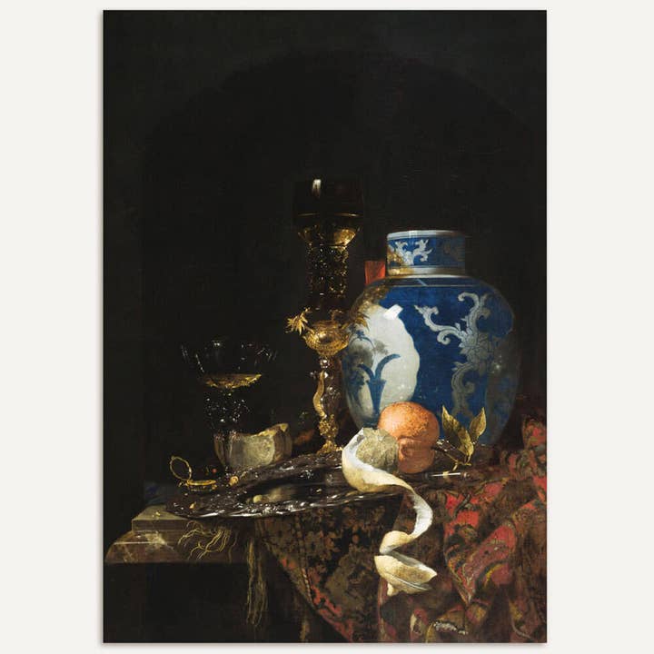Modern Antique Prints - Wholesale Kunstprint - Barok stilleven met porseleinen vaas – Dark Academia decor