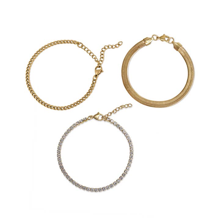 WJW - Wholesale Jewelry Set - 25 pc 18K Gold PVD Coated Stainless Steel Bracelet Set