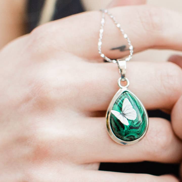 WonderLight Jewelry - Wholesale Pendant/Charm Necklace - Gemstone Teardrop Butterfly Necklace - Butterfly / Hope6