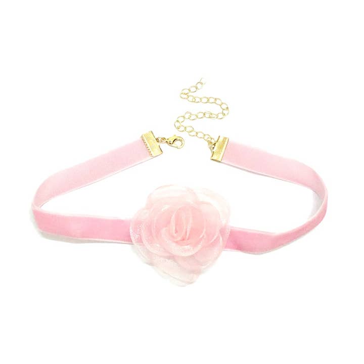 PINK MESH FLOWER SOFT CHOKER NECKLACE for wholesale on Faire0