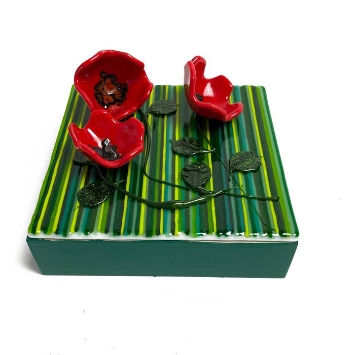 Foster's Beauties - Wholesale Wall Accent - Poppy Garden Kilnformed Glass Wall Art1