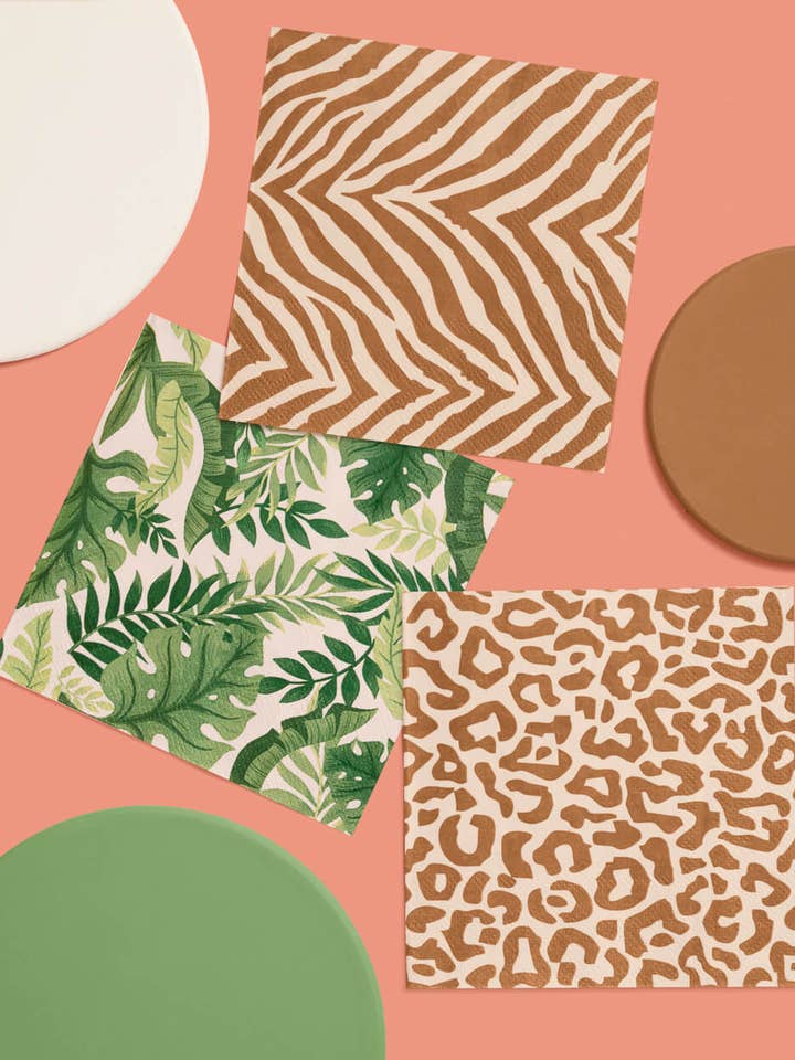 Serviettes Safari | Lot de 24, imprimé animal, fête neutre, enfants pour la vente par xo, Fetti