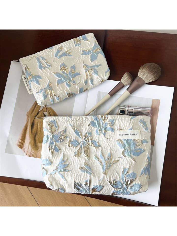 Cosbai - Pastel Blue Jacquard Fabric Pouch for wholesale by Funkyrel® Atzbranding Limited