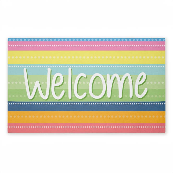 Spring Striped Welcome Door Mat, 18x30 for wholesale by Stupell Industries